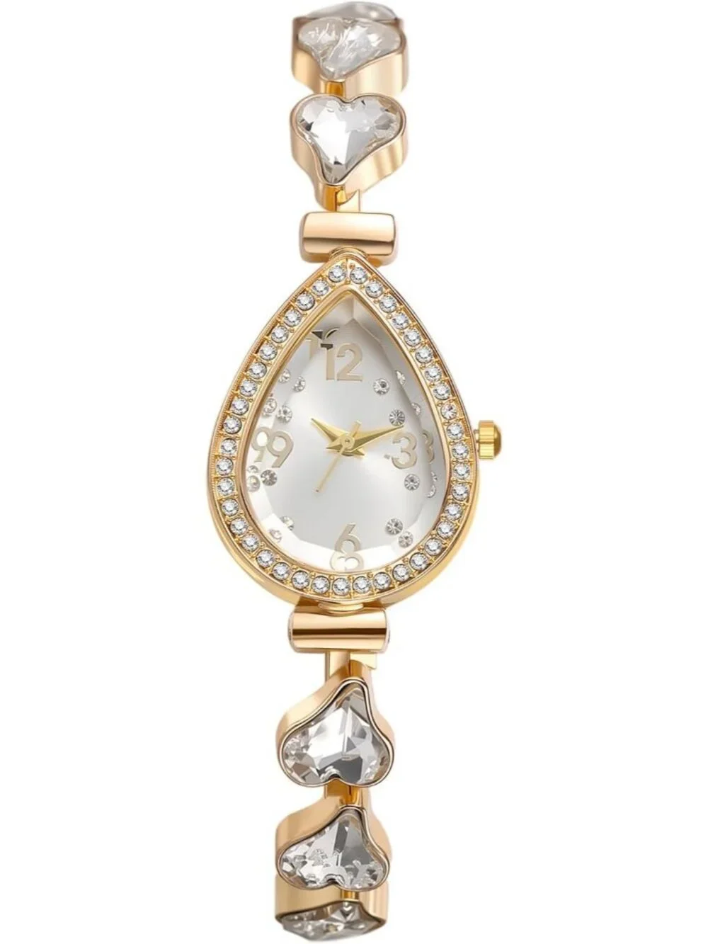 Women's White Crystal Teardrop Rhinestone Dial Ultra-Thin Metal Wrist Watch